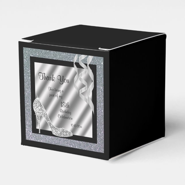 Caixinha De Lembrancinhas Estiletto de Glittery Silver e Streamers (Frente)