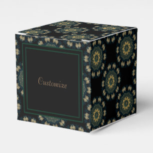 Caixinha De Lembrancinhas Estilo Asiático Dourado e Verde Cubo 3