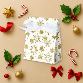 Caixinha De Lembrancinhas Estilo branco de inverno Dourado com floco de neve