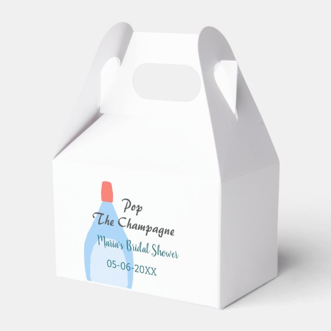Caixinha De Lembrancinhas Estoure o champanhe azul para chá de noiva com nom (Frente)