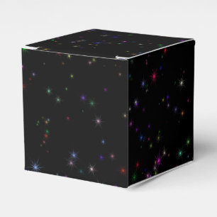 Caixinha De Lembrancinhas Estrelas coloridas espumantes no design negro céu 