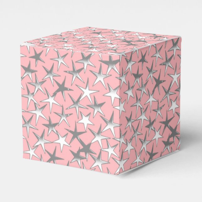 Caixinha De Lembrancinhas Estrelas prateadas, em rosa-casca (Frente)