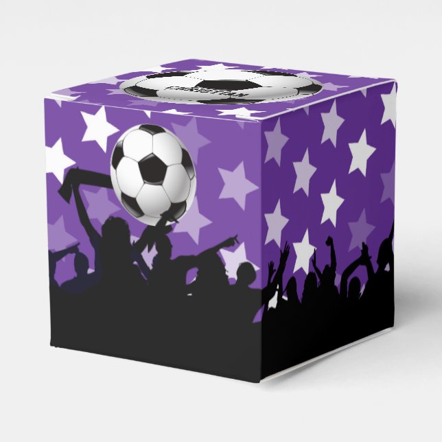 Caixinha De Lembrancinhas Estrelas roxas: Ventiladores e Bola de Futebol (Frente)