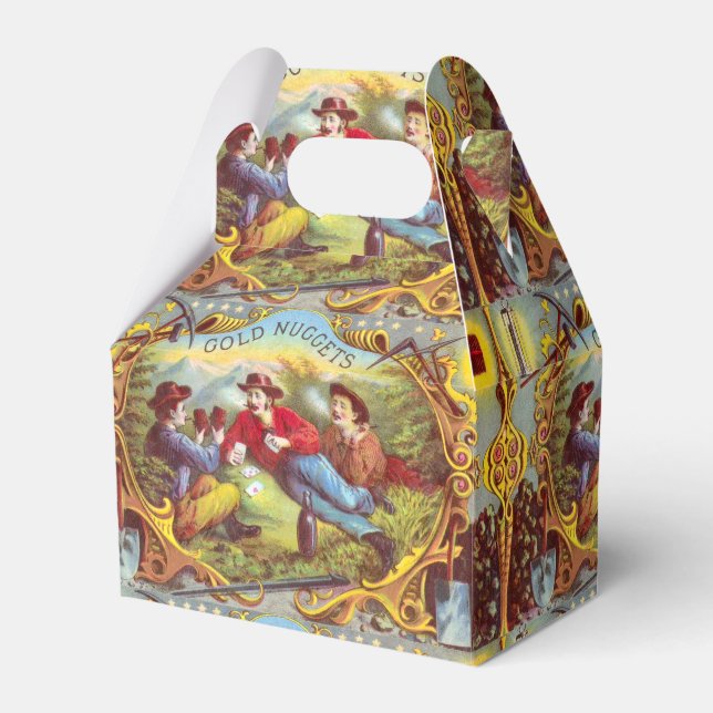 Caixinha De Lembrancinhas Etiqueta de Cigarro Antiquado com Nuvens Douradas (Frente)