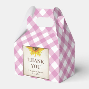 Caixinha De Lembrancinhas Eu Faço CHURRASCO Pink Gingham Sunflower Box