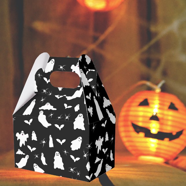 Caixinha De Lembrancinhas Fantasma, Morcegos e Aranhas, Padrão de Halloween (Cute Ghost, Bats & Spiders Halloween Pattern Favor Box)
