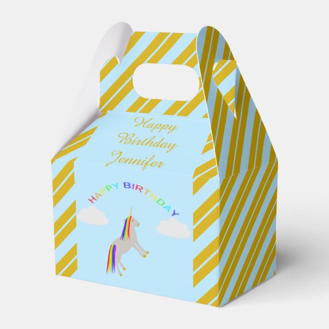 Caixinha De Lembrancinhas Fantasy Birthday Unicorn Rainbow and Clouds Custom (Frente)
