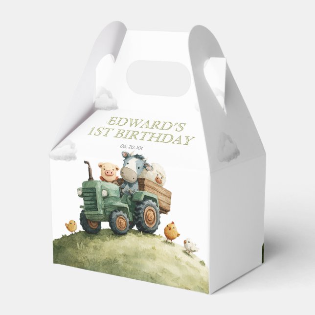 Caixinha De Lembrancinhas Farm Animals Green Tractor Birthday (Verso)