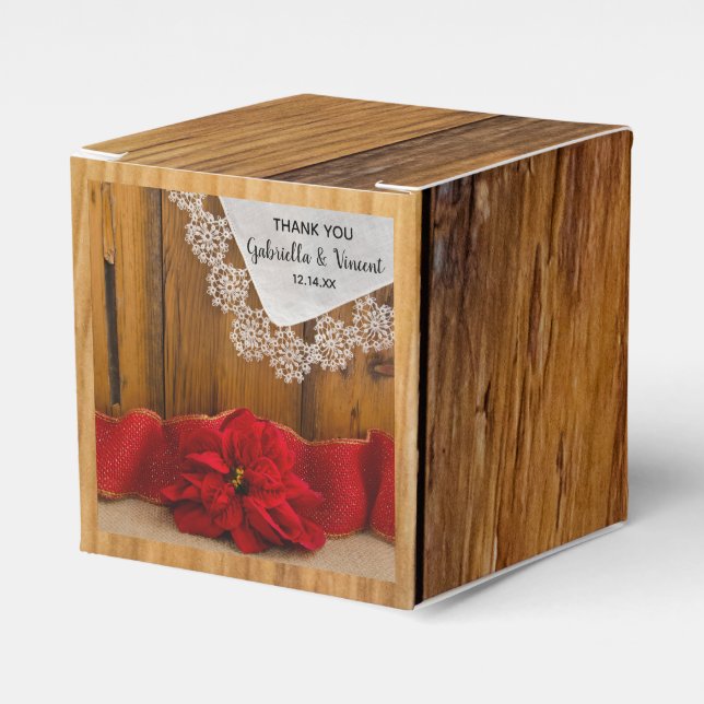 Caixinha De Lembrancinhas Faux Barn Wood Rustic Poinsettia Casamento no inve (Frente)