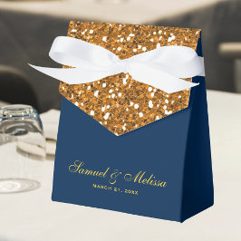 Caixinha De Lembrancinhas Faux Dourado Brilho Azul Marinho Casamento