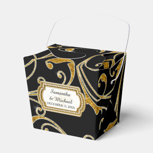 Caixinha De Lembrancinhas Favor Box Glam Old Hollywood Regency Black Tie (Frente)