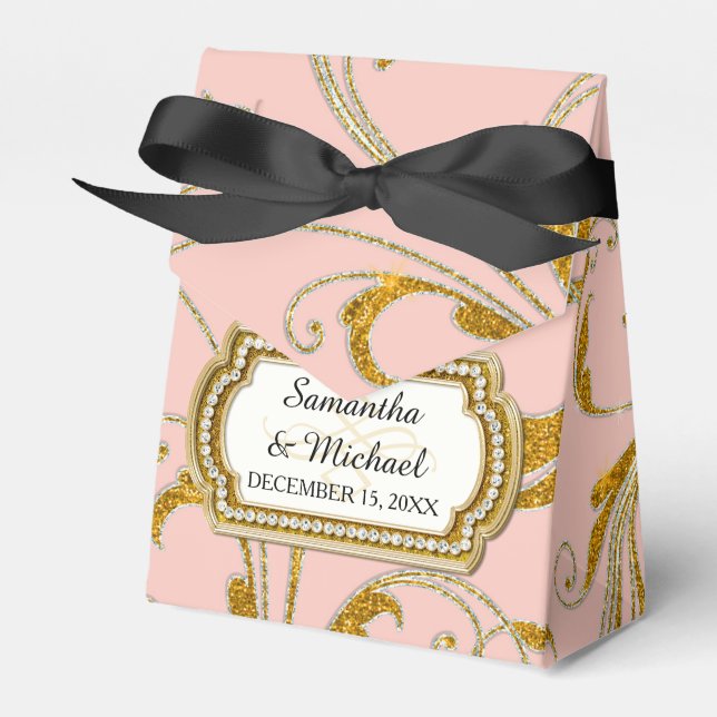 Caixinha De Lembrancinhas Favor Box Glam Old Hollywood Regency Black Tie (Frente)