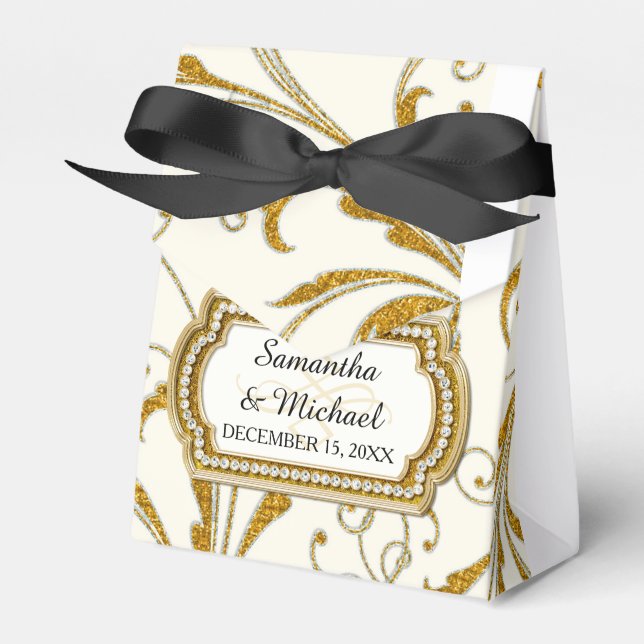 Caixinha De Lembrancinhas Favor Box Glam Old Hollywood Regency Black Tie (Frente)