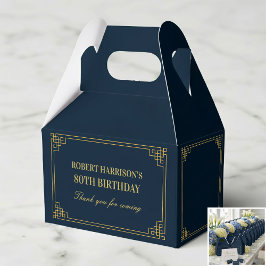 Caixinha De Lembrancinhas Favor Boxes Navy Gold Art Deco 80th Birthday