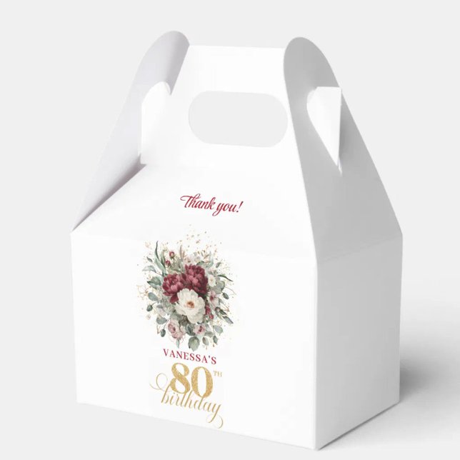 Caixinha De Lembrancinhas Favor Sofisticado Bege Borgonha para 80º Aniversár (Sophisticated Blush Burgundy 80th Birthday Favor Box)