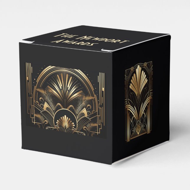 Caixinha De Lembrancinhas Favoritos para festas Pretos E Dourados Art-Deco F (Frente)