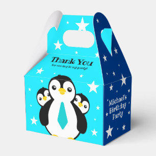 Caixinha De Lembrancinhas Feliz Aniversário Bonito Pinguins Pescoços Azuis