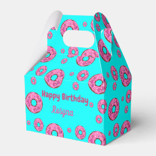 Caixinha De Lembrancinhas Feliz aniversário, cor-de-rosa, rosquinhas de azul