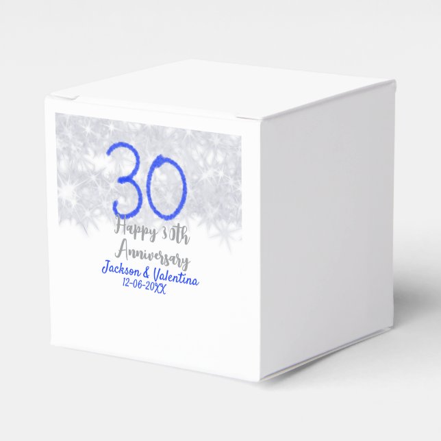 Caixinha De Lembrancinhas Feliz aniversário de 30 do casamento, azul-prata (Frente)