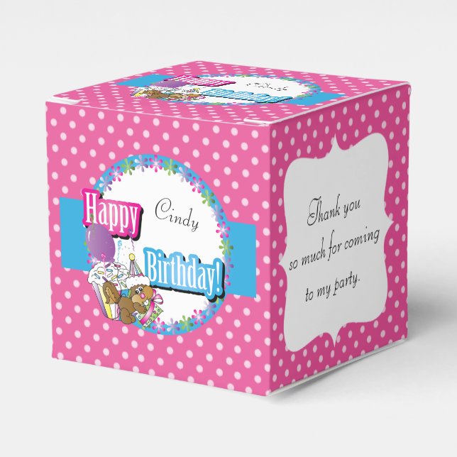 Caixinha De Lembrancinhas Feliz Aniversário Esquilo - Rosa (Frente)