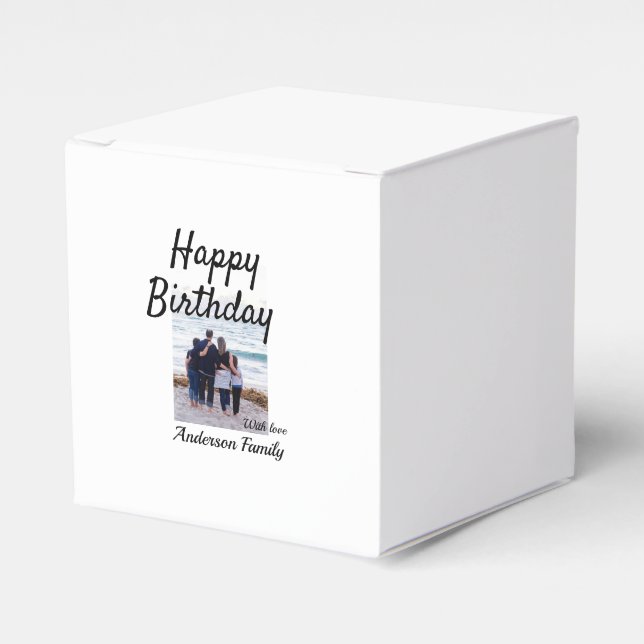 Caixinha De Lembrancinhas Feliz aniversário foto familia nome elegante class (Frente)