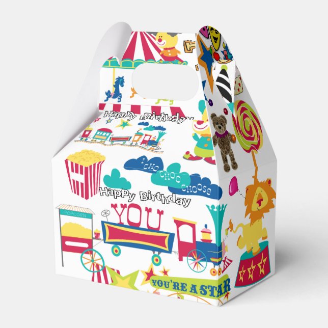Caixinha De Lembrancinhas Feliz Aniversário Gable Favable Box Circo de Carna (Frente)