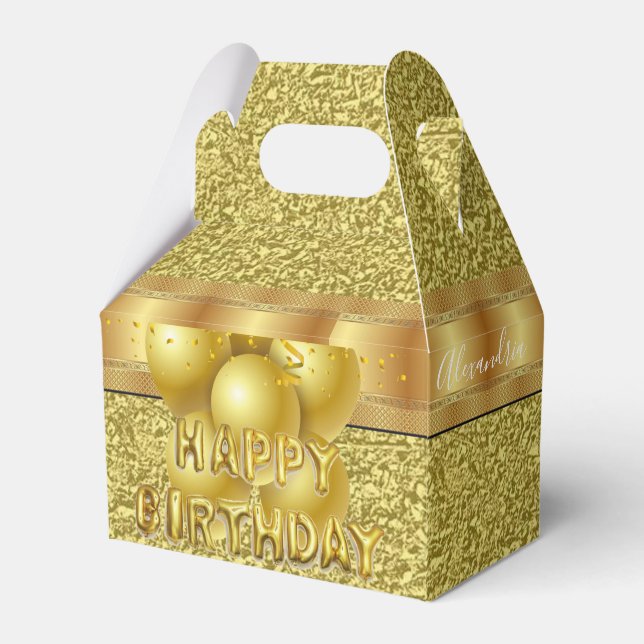 Caixinha De Lembrancinhas Feliz Aniversário Gable Favbox Dourado (Frente)