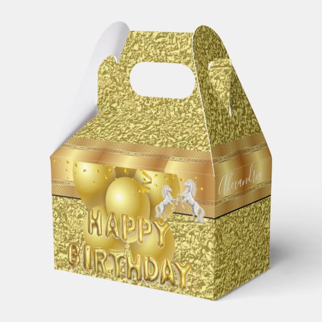 Caixinha De Lembrancinhas Feliz Aniversário Gable Favor Box Cavalo Dourado (Frente)