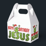 Caixinha De Lembrancinhas Feliz aniversário Jesus<br><div class="desc">O Sapo arriscado celebra o aniversário de Jesus Cristo. Bonita figura de palito com chapéu de Natal vermelho sentado em um "Feliz Aniversário Jesus" vermelho e verde. Esta imagem de desenho animado envia uma mensagem de alegria de Natal. . O Natal Vermelho, Verde e Preto é cor do TEXTO: "Feliz...</div>