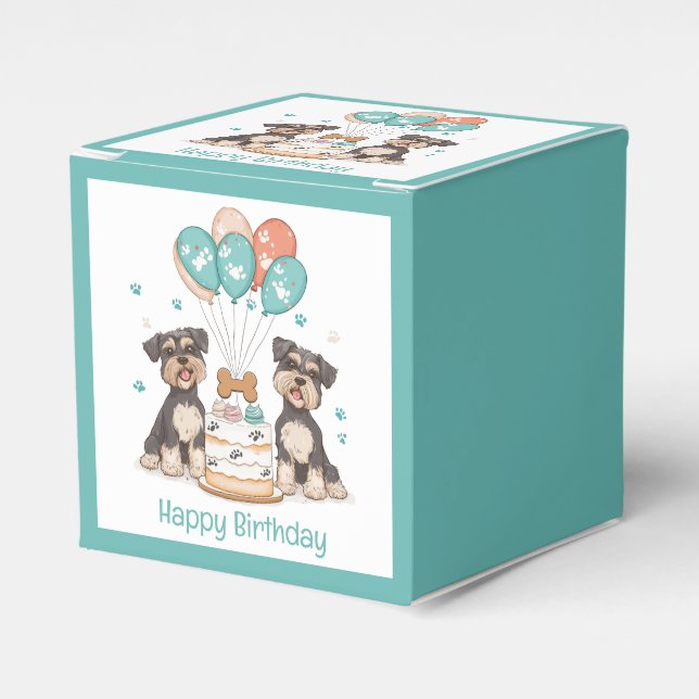Caixinha De Lembrancinhas Feliz Aniversário Schnauzer Cães (Frente)