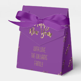 Caixinha De Lembrancinhas Feliz ano novo Elegante Roxo e Dourado Script 2024