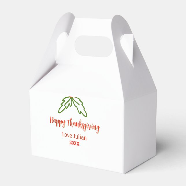 Caixinha De Lembrancinhas Feliz Dia de Ação de Graças verde folhas cereja (Frente)