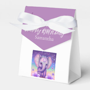 Caixinha De Lembrancinhas Feliz Elefante Roxo Flores Aniversário
