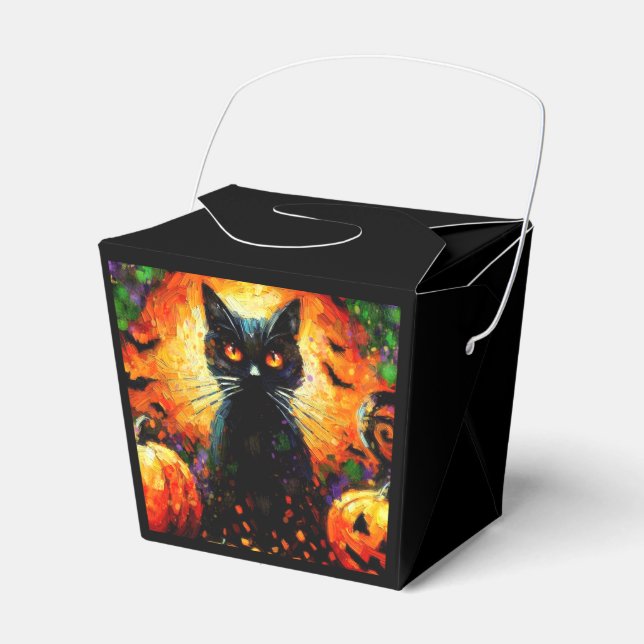 Caixinha De Lembrancinhas Feliz Halloween Black Cat Bats (Frente)