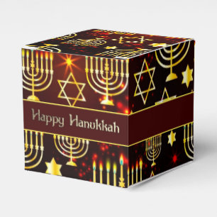 Caixinha De Lembrancinhas Feliz Hanukkah Menorah Cube Vermelho e Dourado