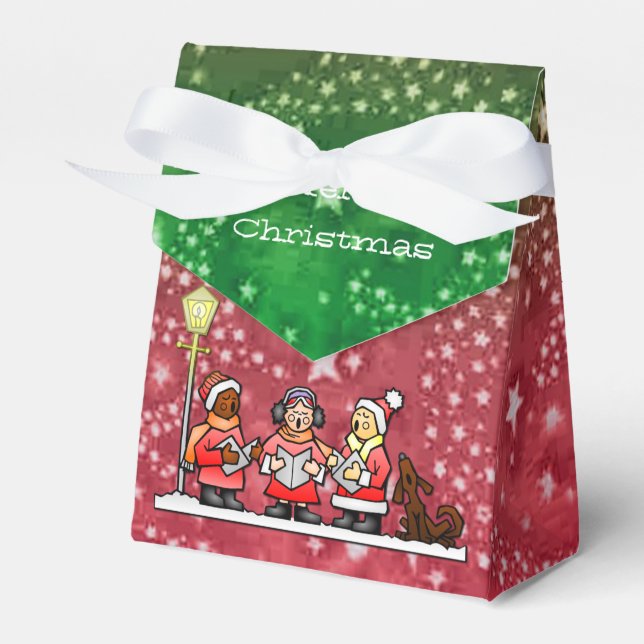 Caixinha De Lembrancinhas Feliz Natal Carols Red and Green Favbox (Frente)