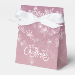 Caixinha De Lembrancinhas Feliz Natal Flocos de Neve Férias Rosa