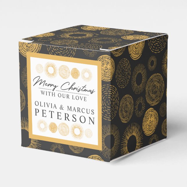 Caixinha De Lembrancinhas Feliz Natal Retro Feriado Dourado Burst Gift (Frente)