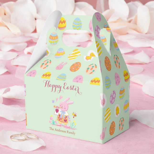 Caixinha De Lembrancinhas Felz pascoa Coelhinho-Rosa, Ovo-Coelhinho Caça Ver (Casamento)