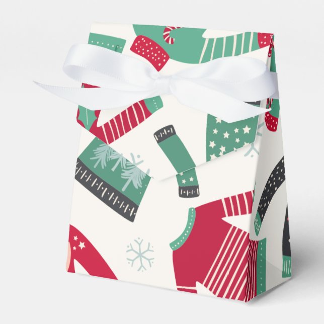 Caixinha De Lembrancinhas Feriado de Natal Feio Padrão Verde Vermelho (Frente)