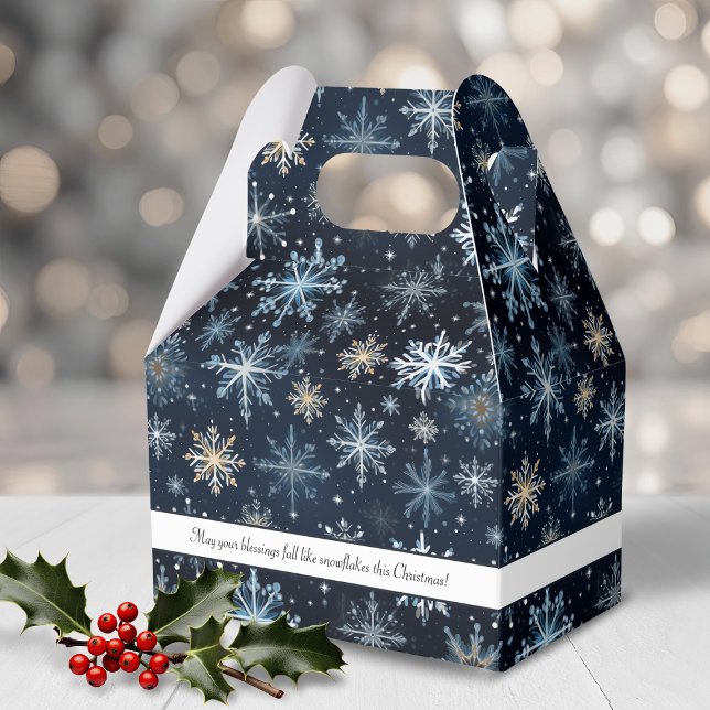 Caixinha De Lembrancinhas Feriado Rustic Elegant Blue Snowflakes (Rustic Elegant Blue Snowflakes Holiday Favor Boxes)