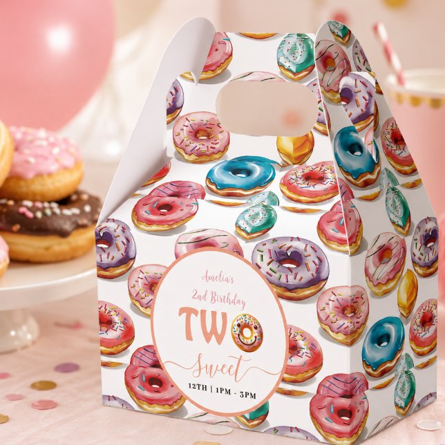 Caixinha De Lembrancinhas Festa de 2º aniversário Two Sweet Donuts (Two Sweet Donuts 2nd Birthday party Favor Boxes)