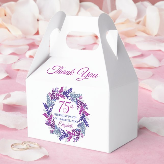 Caixinha De Lembrancinhas Festa de aniversário 75, rosada e roxa (Casamento)