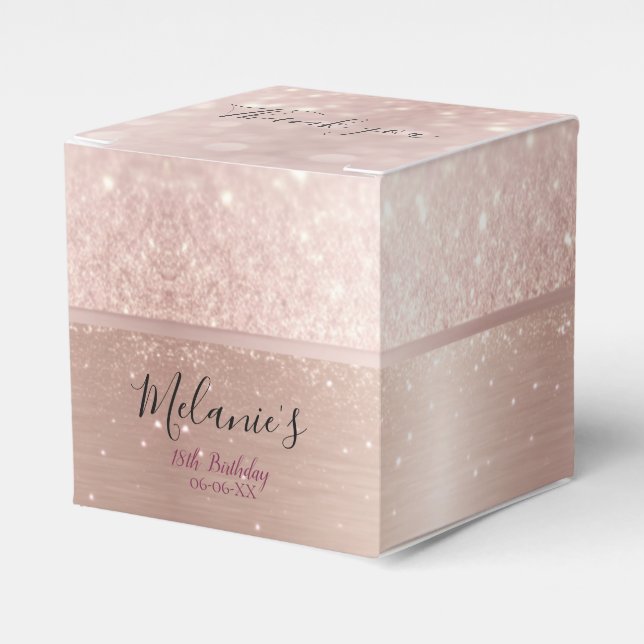 Caixinha De Lembrancinhas Festa de aniversário brilho rosa dourado (Frente)