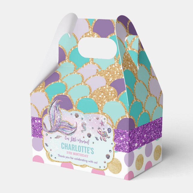 Caixinha De Lembrancinhas Festa de aniversário Da Sereia Whimsid Obrigado (Frente)