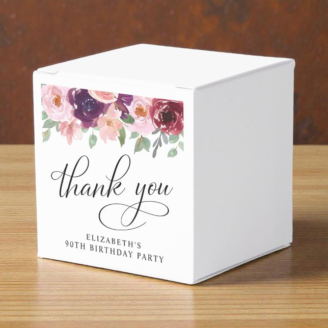 Caixinha De Lembrancinhas Festa de Aniversário de 90 Anos Elegante Floral Ag (Elegant Floral 90th Birthday Party Thank You Favor Boxes)