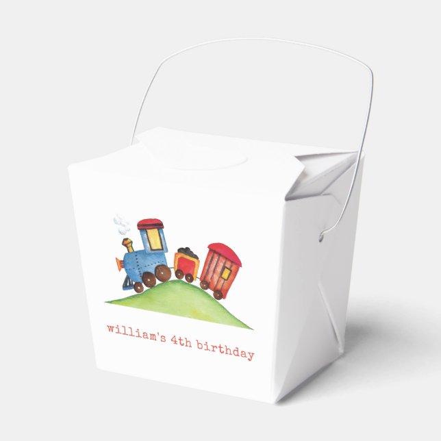 Caixinha De Lembrancinhas Festa de aniversário de Comboio Vermelho e Azul (Frente)