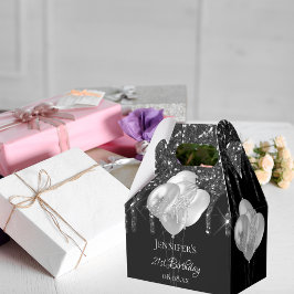 Caixinha De Lembrancinhas Festa de aniversário escura-prateada goteja balões