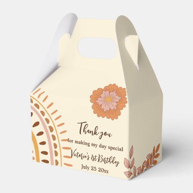 Caixinha De Lembrancinhas Festa de aniversário Floral Retro Groovy (Frente)