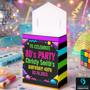 Caixinha De Lembrancinhas Festa de Aniversário Personalizada com Neon Retro 